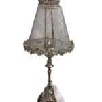 شمعدان شیشه ترک فلزی سیلور بلند کد 3413