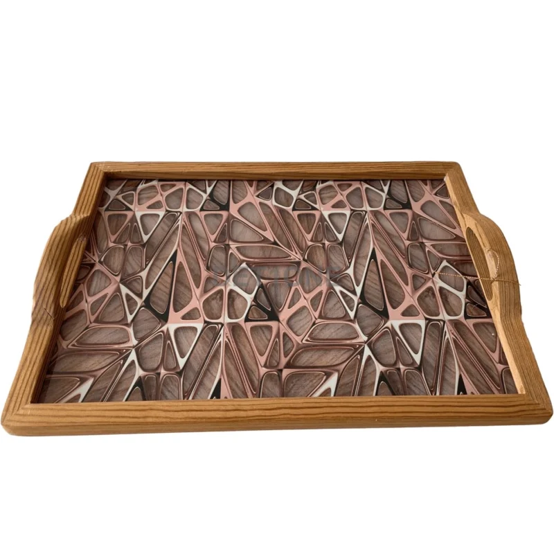 سینی دور چوبی ترمو کف شیشه ای