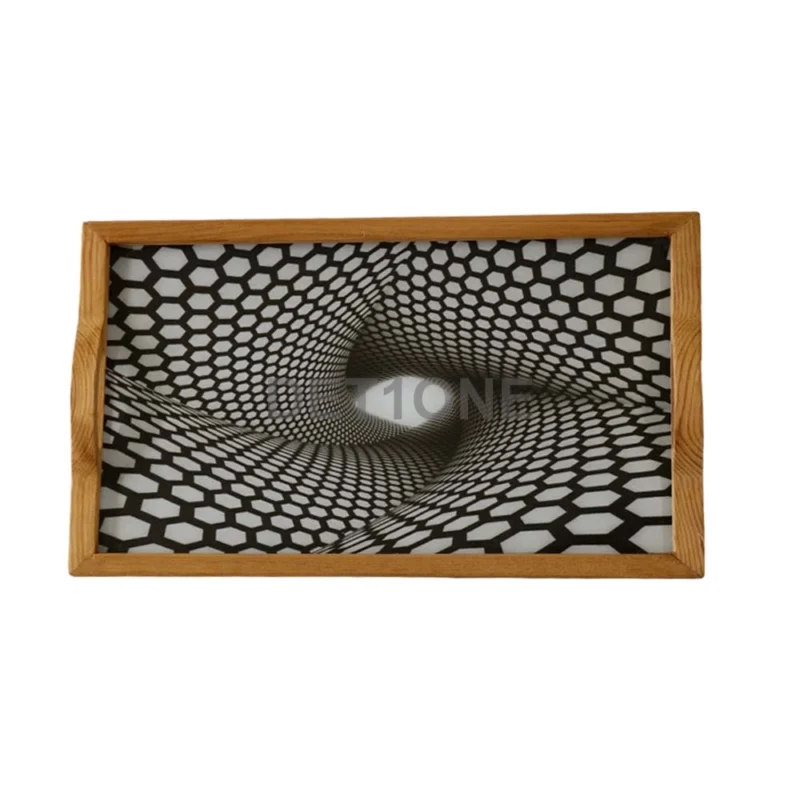 سینی دور چوبی ترمو کف شیشه ای