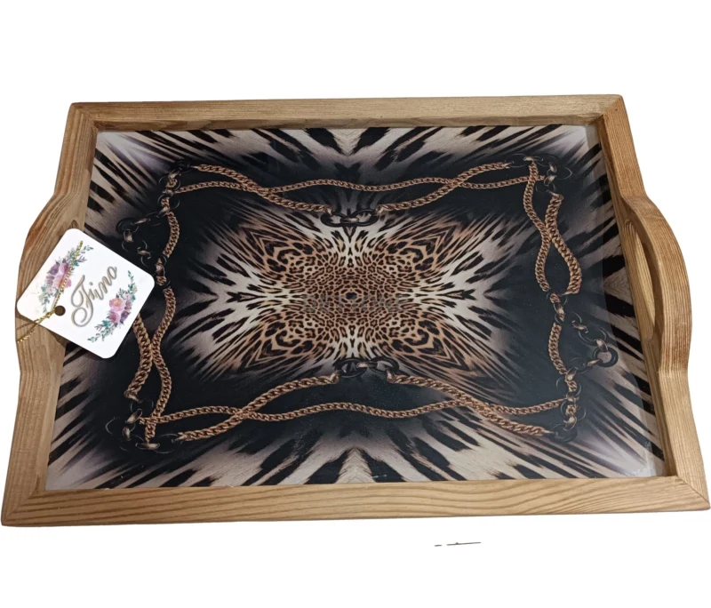 سینی دور چوبی ترمو کف شیشه ای